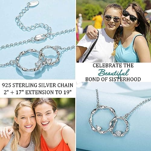 Sister Gifts, Sterling Silver Interlocking 2 Circles Necklace for Big & Little Sisters, Sister Birthday Gifts from Sisters
