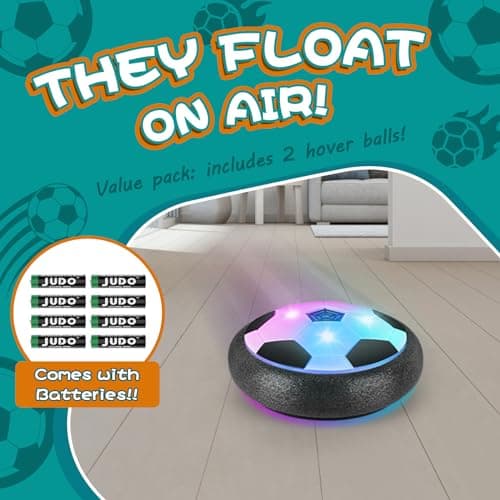 2 Pack Hover Soccer Ball with 8 Pcs Batteries, Air Floating Soccer Toy with LED Lights and Foam Bumper, Indoor Games for Kids 4-8-12, Toys Gifts for 3 4 5 6 7 8 9 Year Old Boys Girls