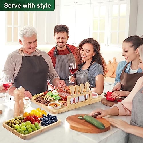 Bamboo Charcuterie Boards (23"×11"×0.8") and Knife Set, Lightweight Cheese Board and Platter, Unique Gift for Housewarming, Anniversary & Wedding, Mother's Day and Christmas for Women…