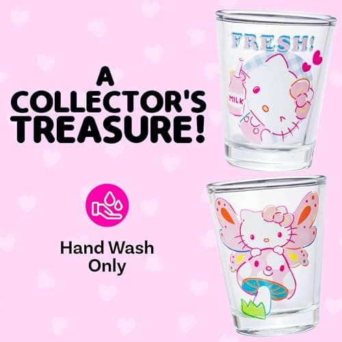 Silver Buffalo Sanrio Hello Kitty Spring Garden Flowers 4 Pack Mini Glass Set, 1.5 Ounces