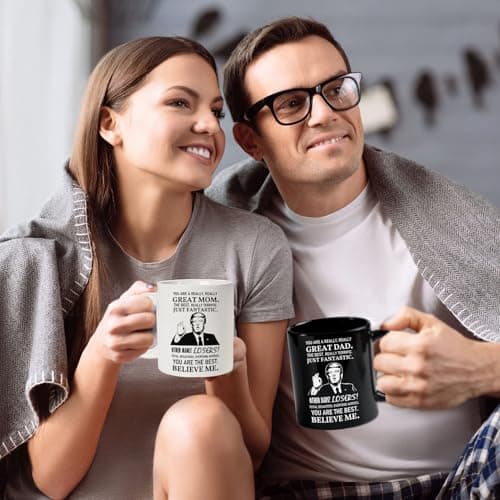 Breezy Valley Mom and Dad Mugs Christmas Gifts for Parents from Daughter Son - New Parent Gifts for Mommy Daddy from Children Kids, Funny Birthday Anniversary Mom and Dad Coffee Mugs Set Gift Ideas