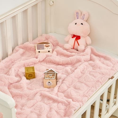 Yurhap Fleece Baby Blanket Heart Checkered Blanket, Ultra Soft Cozy Baby Blankets for Girls Boys, Fluffy Infant Toddler Newborn Receiving Blankets for Crib Stroller 30”×40” (Light Pink)
