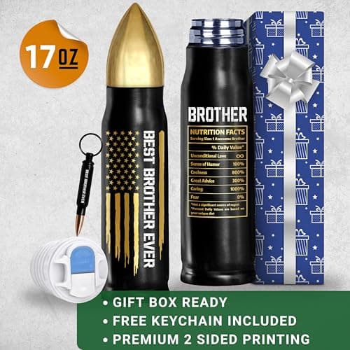 Gifts for Brother, Birthday Gifts from Sister, Present Ideas for Adult Older Bros - Best Brother Ever Bullet Tumbler 17Oz with Lid and Keychain, Insulated Travel Thermos Coffee Cup for Men