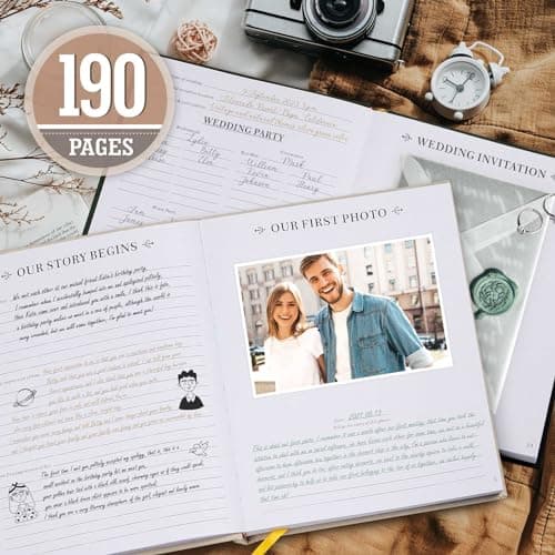 Lanpn Wedding Anniversary Journal Notebook - Linen First Year to 70th Anniversary Scrapbook Memory Book for Couples - Newlywed Marriage Journal Wedding Anniversary Book Gifts (Green, 190 Pages)