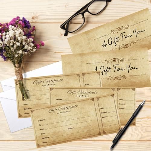 Fancy Land Gift Certificates for Business Christmas Blank Gift Card Certificate with Envelopes for Spa Salon Restaurant Custom Vouchers Supplies 25Pcs