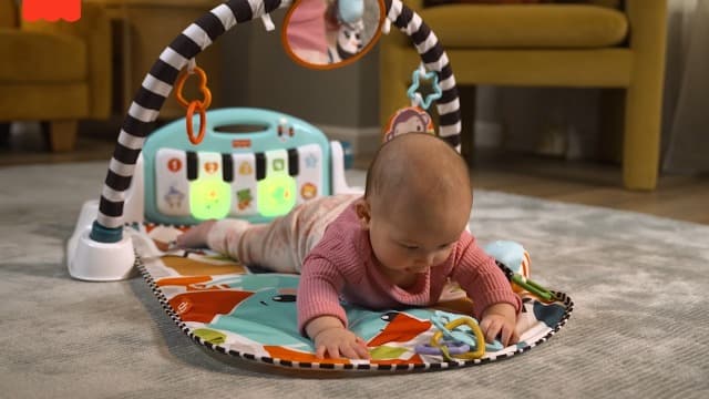 Fisher-Price Baby Playmat Glow and Grow Kick & Play Piano Gym, Blue Musical Learning Toy with Developmental Activities for Newborns 0+ Months