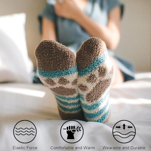 Loritta 3 Pairs Womens Fuzzy Socks Winter Warm Fluffy Soft Slipper Home Sleeping Cute Animal Socks