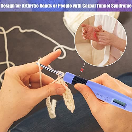 Light Up Crochet Hook Set Lighted Crochet Hook Set with 12 Different Size Interchangeable Crochet Needle, Ergonomic with 2 Levels Led and Digital Stitch Counter for Crocheting and Knitting