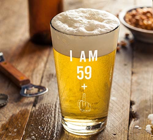 Gelid 59 + One Middle Finger 60th Birthday Gifts for Men Women Beer Glass – Funny 60 Year Old Presents - 16 oz Pint Party Decorations Supplies - Craft Beers Gift Ideas for Dad Mom Husband Wife 60 th