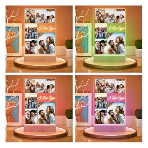 Personalized Anniversary Couple Gifts for Him & Her, Custom Picture Frames with Photo, Personalized Photo Frame with Night Light, Personalized Birthday Gifts for Women & Men