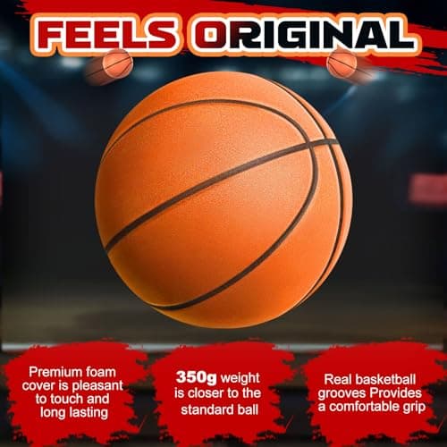 Silent Basketball Size 7 (29.5") – Grooved Airless Indoor Basketball for Quiet Dribbling and Indoor Training, Pro PU Foam Ball – Real Feel Higher Bounce Quieter