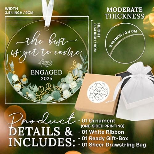 HEXMOZ Engagement Gifts for Couples - Engagement Gift for Newly Engaged Couples, Women, Fiance, Her - Bride to Be Gifts, First Christmas Just Engaged Acrylic Ornament 2025 - Party Decorations