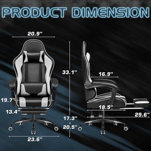 Homall Gaming Chair, Video Game Chair with Footrest and Massage Lumbar Support, Ergonomic Computer Chair Height Adjustable with Swivel Seat and Headrest (White)