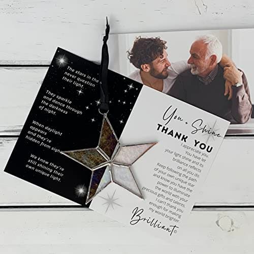 Handmade Iridescent Stained Glass Star With Heartfelt Thank You Message - Thank You Gift For Someone Special/Appreciation Gift/Gratitude Gift for Friends, Neighbors/Colleagues (Thank You)