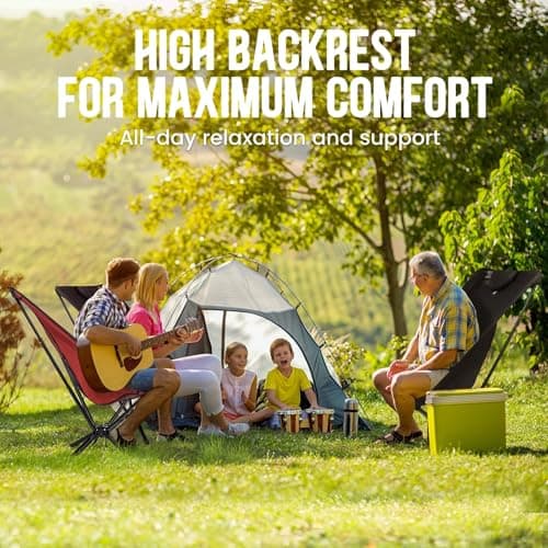 TCEK TCEK Portable High Back Camping Chair with Adjustable Height, Small Compact Outdoor Folding Chair for Adults Travel, Riselite Collapsible Lightweight Packable Camp Chairs, Easy Carry and Quick Setup