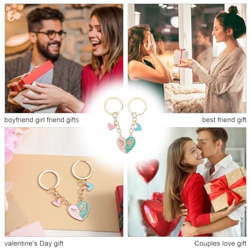 Ouligay 2 Pcs Heart Matching Keychains for Women,Best Friend Keychain,Best Friend Keyring,Long Distance Friendship Birthday Creative Gifts(Pink Bule)