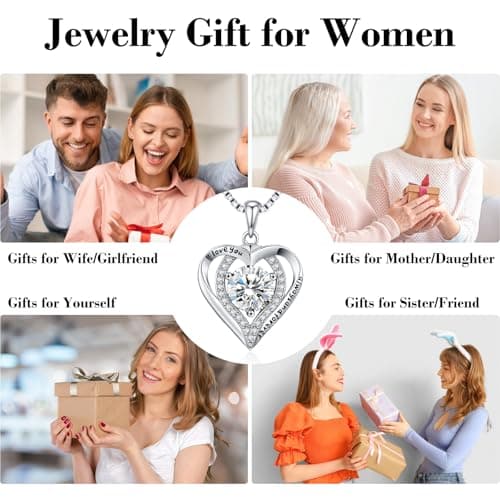 Moissanite Necklace for Women, 1-3 Carat Heart Pendant Necklace, 925 Sterling Silver, Anniversary Present for Wife, Women, Birthday Gifts for Wife, Jewelry Gifts for Christmas, Valentine's Day