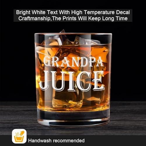 LIGHTEN LIFE Grandpa Juice Whiskey Glass 12 oz, Unique Gift in Valued Wooden Box, Funny Ideas for New Grandpa, Birthday from Grandson, Granddaughter