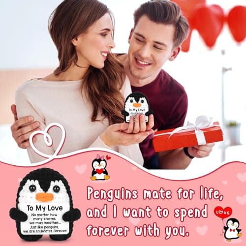 Gifts for Him Her Boyfriend Girlfriend, To My Love Handmade Crochet Penguin Present, Wedding Anniversary Birthday Gift for Women Men, Romantic I Love You Gift for Couples Wife Husband Christmas