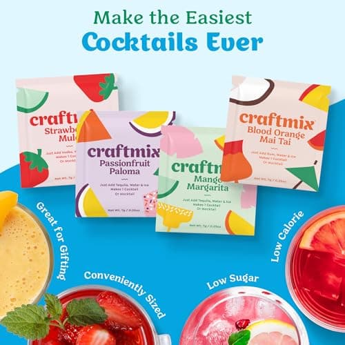 Craftmix Variety Pack, Makes 12 Drinks, Skinny Cocktail Mixers, Mocktails Non-Alcoholic Drinks - Made With Real Fruit - Vegan Low-Carb, Low-Sugar, Non-GMO, Dairy Free, Gluten Free, Easy to Mix