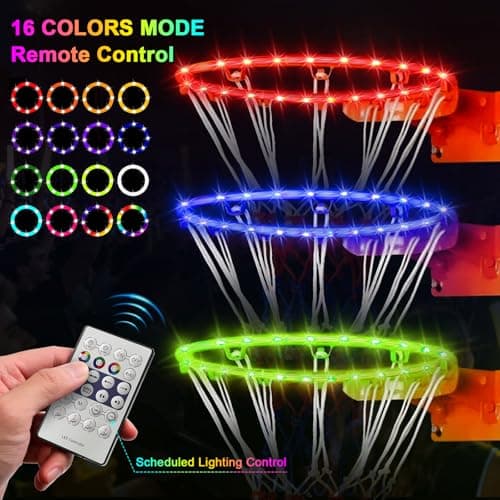 LED Basketball Hoop Lights, Remote Contral Basketball Goal Accessories Light Up Hoop Rim, 16 Color Change, Waterproof, Basketball Gift for Youth Boys Girls Men Kids