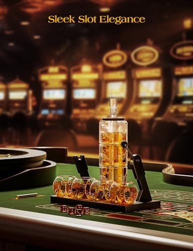 Kollea Slot Whiskey Decanter Set for Men, 50.7 Oz Casino Style Whiskey Decanter with 4 Dice Glasses, Birthday Gifts for Men Dad, Him, Boyfriend, Guy, Liquor Dispenser for Anniversary, Bar Christmas