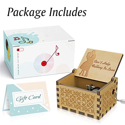 Can't Help Falling in lo Wood Music Box Hand-Operated Antique Engraved Cute Musical Boxes Gift for Love One, Boyfriend, Girlfriend, Husband,Wife Birthday/Wedding Day/Christmas Day Present