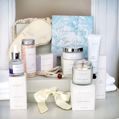 Luxury Spa Gift Basket for Women - 10 Relaxing Spa Birthday Gifts for Women with Lavender. Bridal Shower Gifts for Woman with Self Care Kit. Get Well Soon Package for Mother Sister.