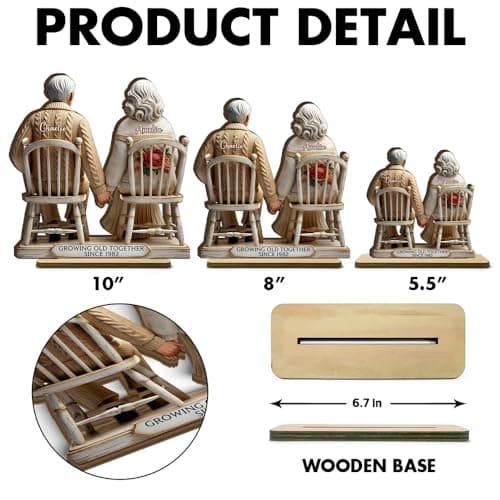 CHILLEVER Custom Growing Old Together Standing Wooden Plaque, Personalized Christmas Gift For Couples, Heartfelt Gifts For Him, Gift For Parents, Grandparents Gifts Design 5