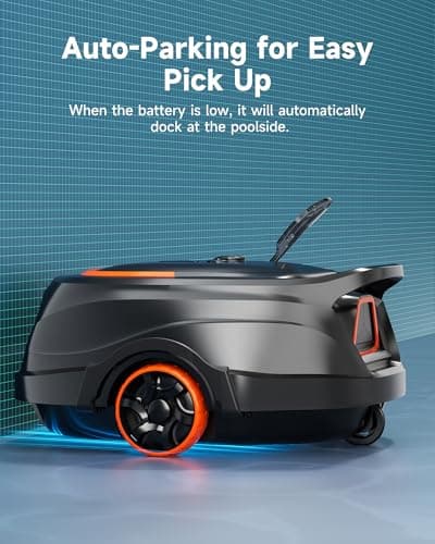 Robotic Pool Vacuum for Above Ground Pools, Dual Filters, Self-Parking, 120-Min Runtime & 2.5h Fast Charging, Powerful Suction, Ideal for Flat Pools up to 1076 sq.ft (Black Tangerine)