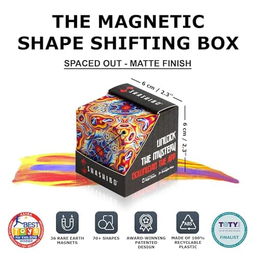 Shashibo Shape Shifting Box - Award-Winning Fidget Toy w/ 36 Rare Earth Magnets - Fidget Cube Transforms Into Over 70 Shapes, Sensory Toy Gift for Kids, Teens, and Adults (Spaced Out)