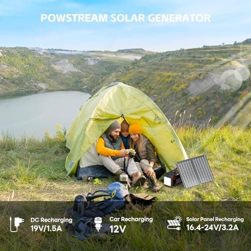 POWSTREAM 24000mAh Solar Generator with AC Outlet 120W Peak, 88.8Wh Portable Power Station with Panels 21W Included and Camping Lantern 248LM, Solar Powered Power Bank for Outdoor Camping Home Backup