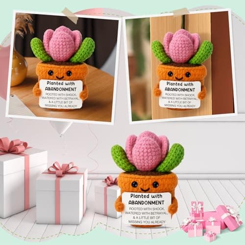 Funny Coworker Leaving Gift – Crochet Succulent Plush with Humor Message – Farewell Gift for Women Who are Quitting, Burned Out, or Betrayed, Supportive Decor for Divorce, Heartbreak,Goodbye, Breakup