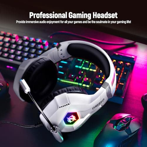 Gaming Headset for PC, Ps4, Ps5, Xbox Headset with 7.1 Surround Sound Gaming Headphones with Noise Canceling Mic, LED Light Over Ear Headphones for Switch, Xbox Series X/S, Laptop, Mobile White