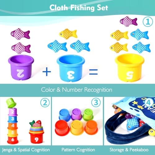 Montessori Toys for 1 Year Old Boy Girl Gifts, Cloth Fishing Game Toddler Toy 1-3, Sorting Learning Baby Toys 6-12-18 Months, One Year Old Girl Boy Birthday Gifts
