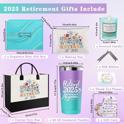 Retirement Gifts for Women, Best Happy Retirement Gifts for Teachers Nurses Coworkers Friends Grandma, Funny Retired Christmas Gift Basket for Women with 20 Oz Tumbler, Canvas Tote Bag, Makeup Bag