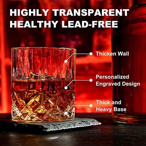 Whiskey Stones Gift Set - Whiskey Glass Set of 2 - Granite Chilling Whiskey Rocks - Scotch Bourbon Box Set -Father's Day Birthday Gifts for Men Drinking Gift for Dad Him Husband Party Holiday Present