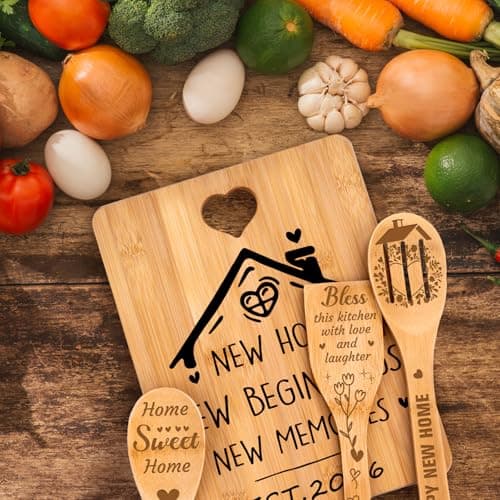 House Warming Gifts New Home - "New Home, New Beginnings, New Memories" Engraved Bamboo Housewarming Gifts New Home Cutting Board Set, 2026 House Warming Gifts.