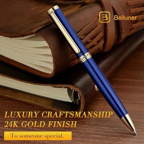 BEILUNER Blue Lacquer Gel Pen - Stunning Luxury Pen with 24K Gold Finish, ADMOK Black Refill, Executive Gift Set for Family & Friends, Writing, Fancy, Office, Retractable Pens