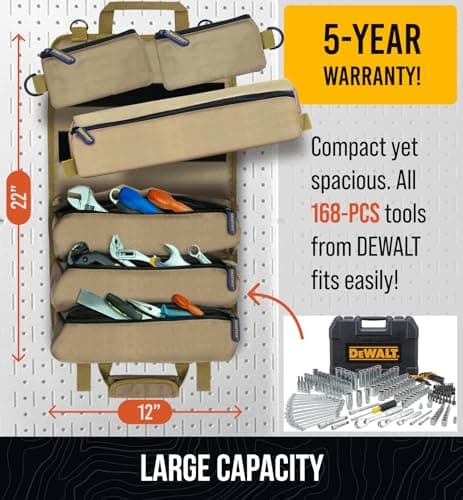 TOUGHEST Roll Up Tool Bag Organizer - 7 Pouches (3 Detachable) Compact Portable Tool Storage Box - 1680D Waterproof Small Tool Bag for Car - Gifts for Dad Mechanic Electrician