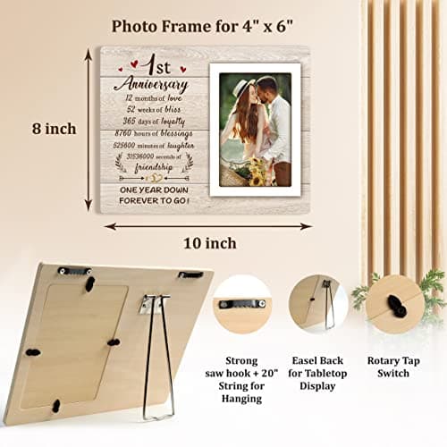 1st Anniversary Paper Gifts for Him Her - One Year Romantic Wedding Picture Frame Fit 4x6 Photos for Boyfriend Girlfriend, 1 Year Anniversary Valentines Gifts for Husband Wife Couple