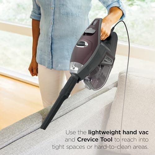 Shark HV322 Rocket Pet Plus Corded Stick Vacuum with LED Headlights, XL Dust Cup, Lightweight, Perfect for Pet Hair Pickup, Converts to a Hand Vacuum, with (2) Pet Attachments, Bordeaux/Silver