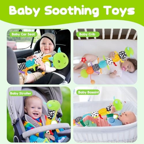 Baby Sensory Toy 0-6 Month Music Animal Stuffed Plush Caterpillar Toy for Infant 0-3-6-12 Month Old Tummy Time with Baby Mirror Crinkle Rattle Carseat Toys for Newborn Boys Girl Shower Gifts