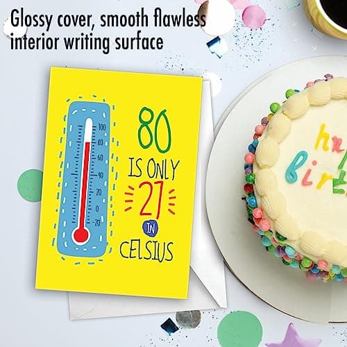NobleWorks - 80th Happy Birthday Card Funny - 80 Year Old Celebration, Milestone Humor Card for Grandparents, Parents - In Celsius 80 C9351MBG