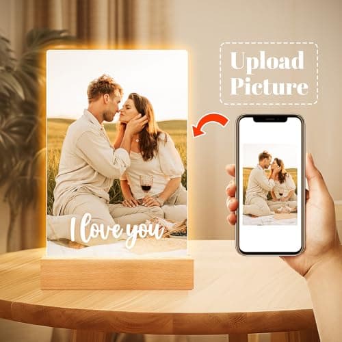 Personalized Picture Frame with Photo, Custom Photo Frame with Night Light, Customized Couple Picture Frame, Personalized Anniversary Birthday Gifts for Women Men Her Him Boyfriend Girlfriend