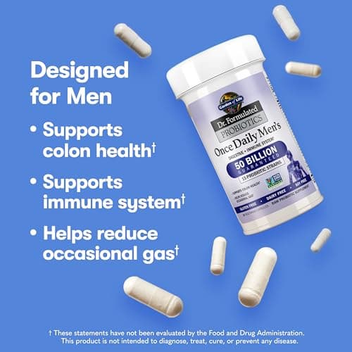 Garden of Life Garden of Life Probiotics for Men, Dr Formulated 50 Billion CFU 15 Probiotics for Digestive Health + Organic Prebiotic Fiber, Colon & Immune Support, Daily Gas Relief, Shelf Stable, 30 Capsules