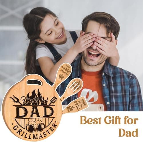 Dad Birthday Gift - Engraved Bamboo Cutting Board Set, Unique Gifts for Dad from Daughter/Son, Fathers Day Christmas Birthday Gifts for Dad Daddy Father