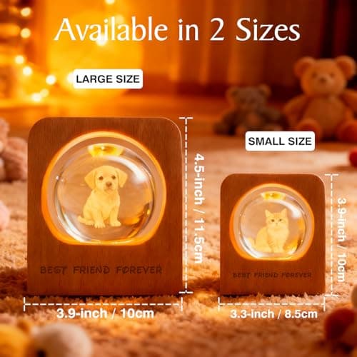 Personalized 3D Photo Crystal Ball, Memorial Gifts, Custom Engraved Picture Lamp with Wood Base, Color Changing Crystal Globe for Pets, Couples, Babies, Parents, Birthdays, Anniversaries(Circle)