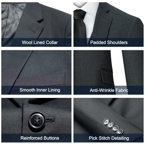 Men's Suit 3 Piece Slim Fit Suit Set, Two Button Solid Jacket Vest Pants with Tie, Men Tuxedo Suit Set