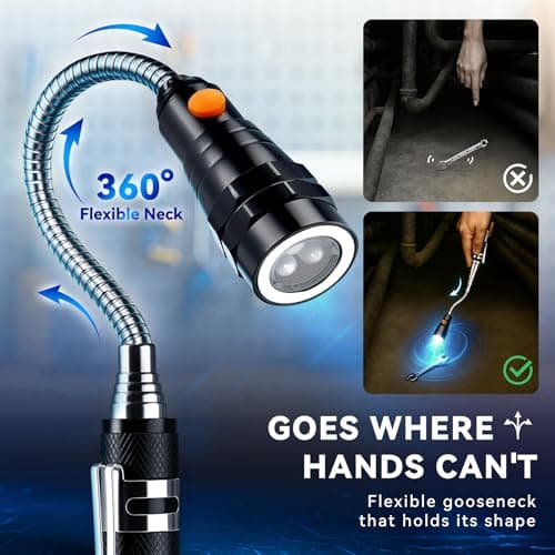 VIBELITE Extendable Magnetic Flashlight with Telescoping Magnet Pickup Tool-Cool Gadget Birthday for Men, Dad, Husband, Him, Father, Mechanic,Tech, Handyman, Boyfriend, Women, Black